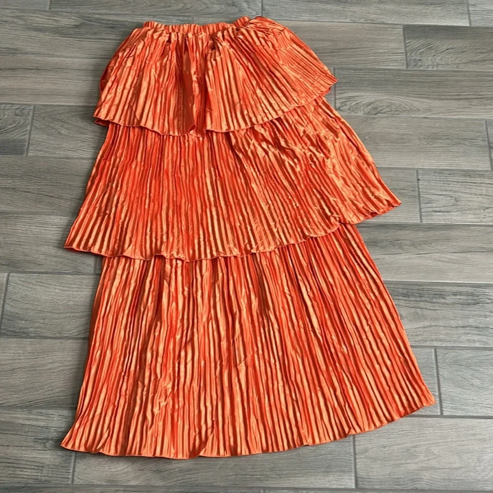 L’idée woman orange tiered pleated skirt